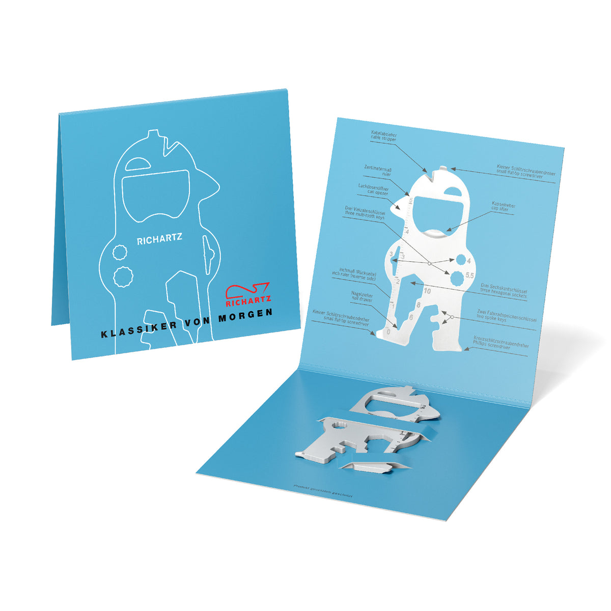 RICHARTZ KEY TOOL bob Multitool Figur mit Bauhelm – Verpackung