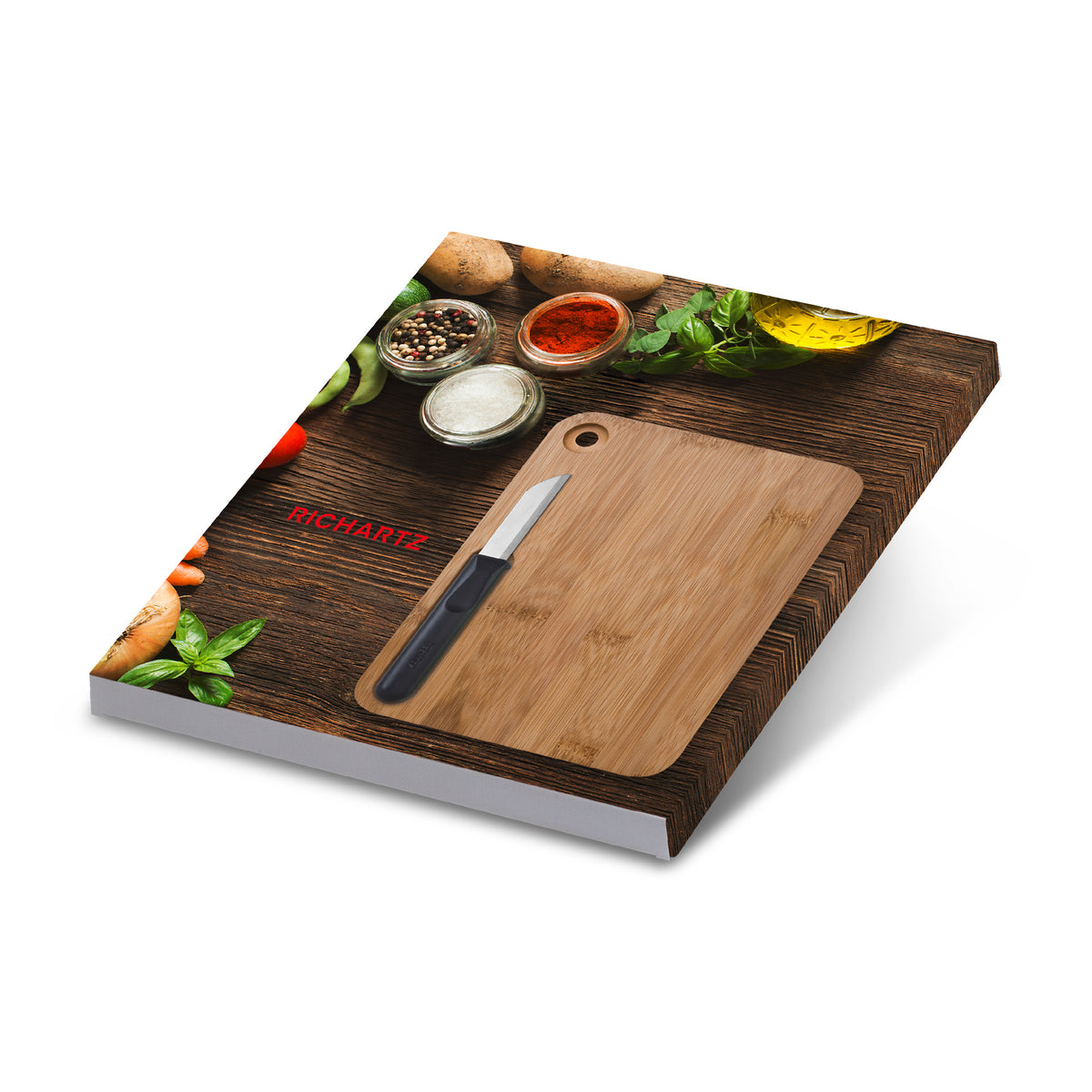 RICHARTZ PICCOLO cut on wood Küchenmesser mit Schneidbrett – Verpackung