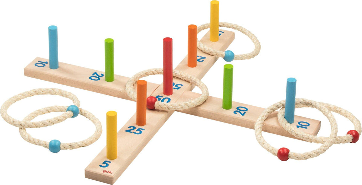 Ringwurfspiel mit 6 Sisalringen auf Holzleisten – Ansicht