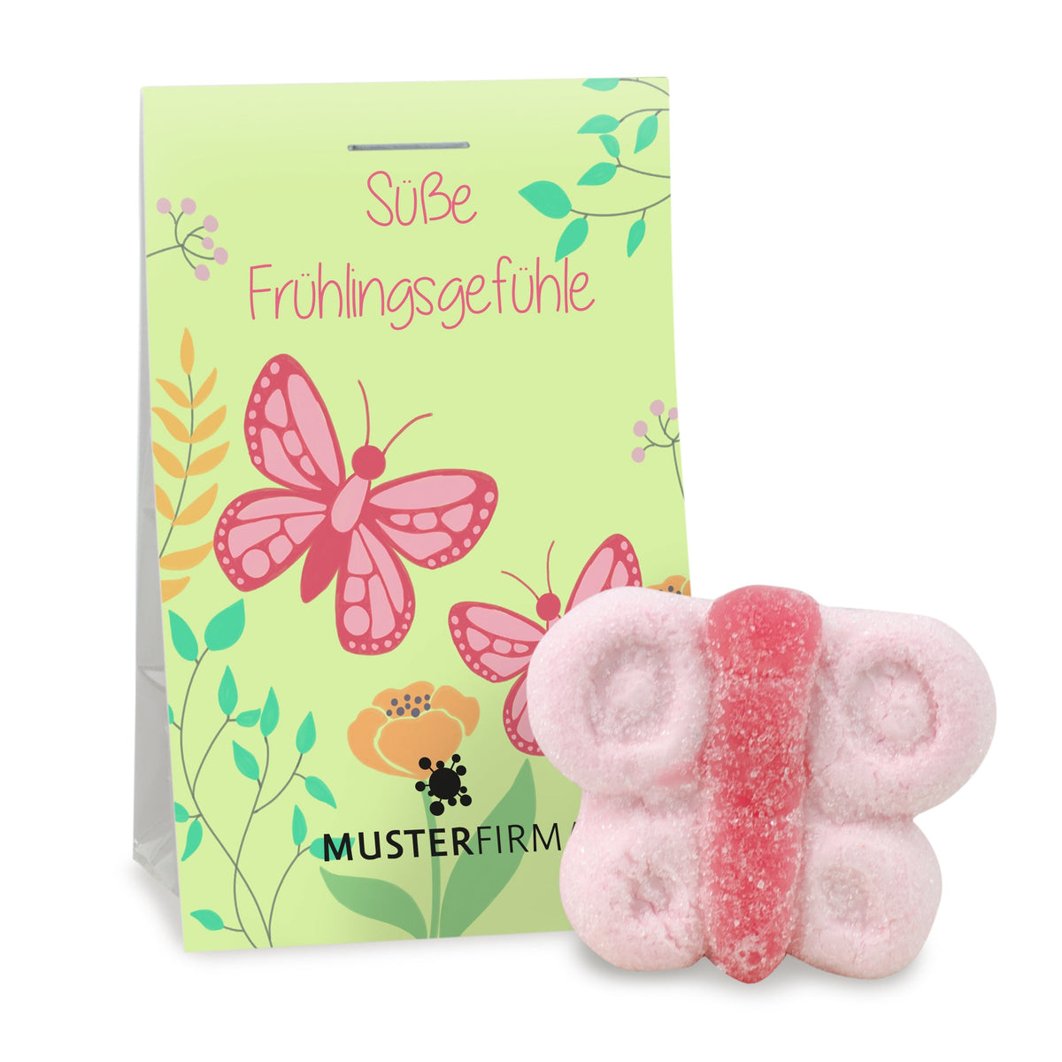 Schaumzucker Schmetterling im Tütchen 8 g mit Logo – Beispielmotiv