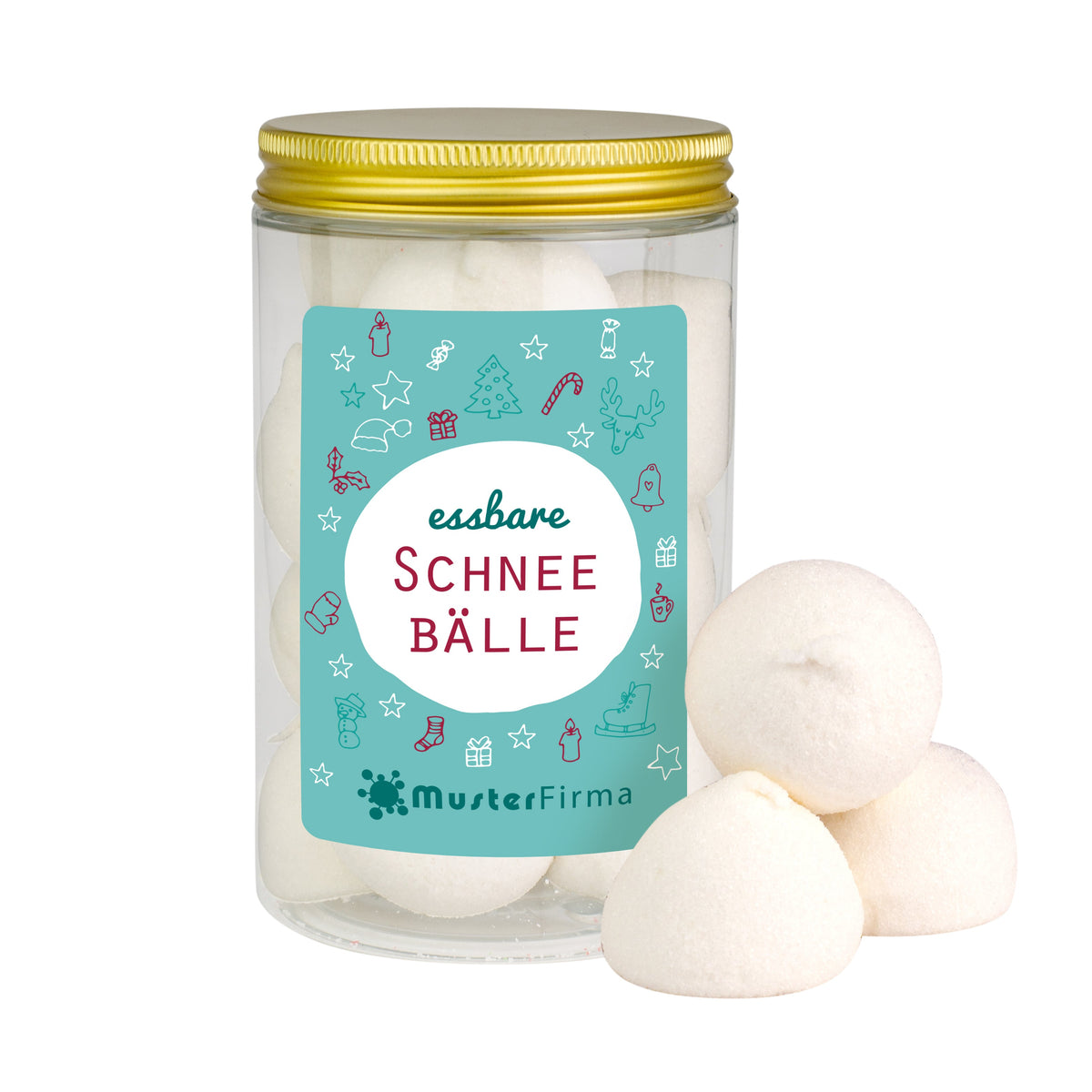 Schaumzucker Schneebälle in der Dose 100 g mit Etikett – Beispielmotiv