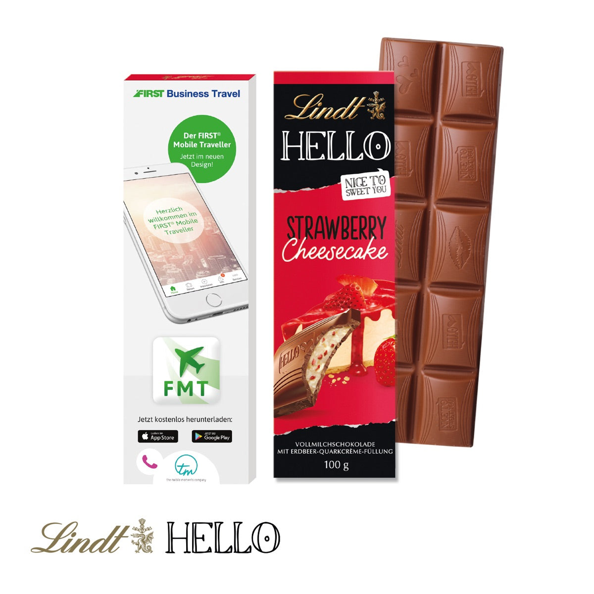 Werbeschuber aus Karton für eine Tafel Lindt HELLO, vierfarbig bedruckt