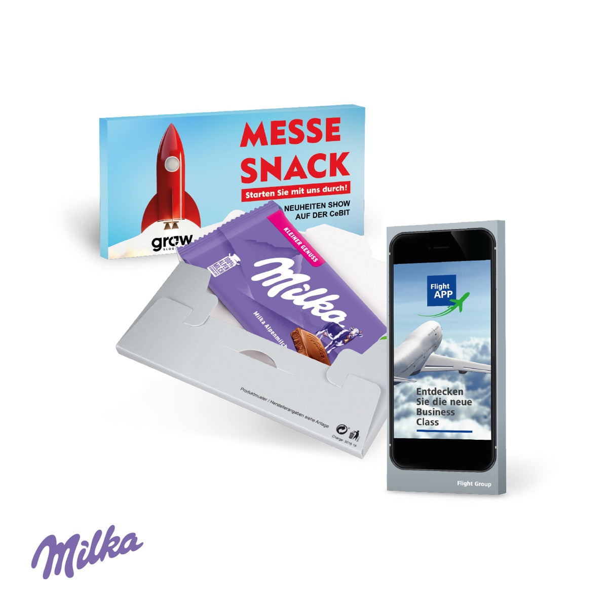 Werbekartonage für eine kleine Schokoladentafel, vierfarbig bedruckt