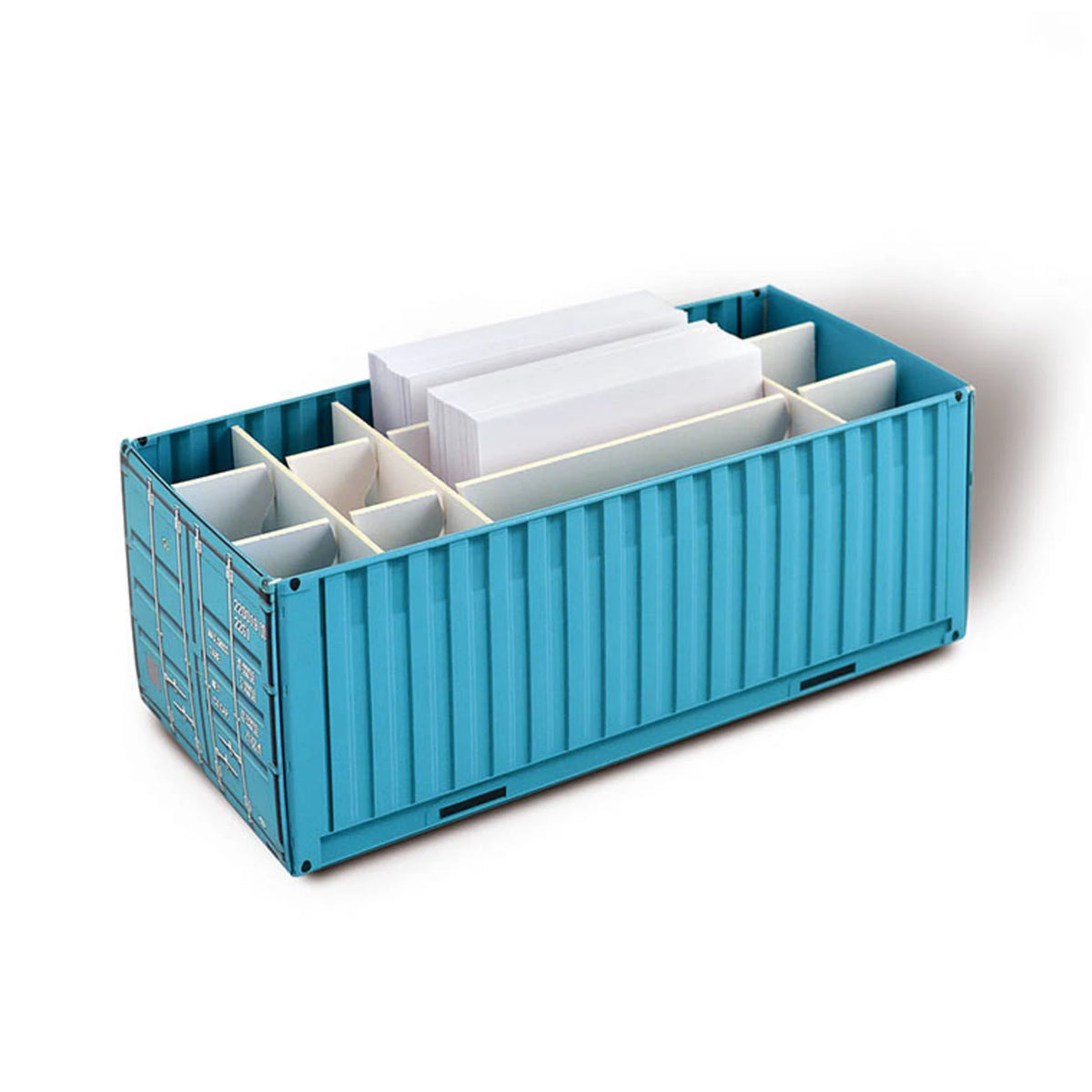 Schreibtischbox 175 x 78 x 70 mm mit Gefachen und Logo – Ansicht