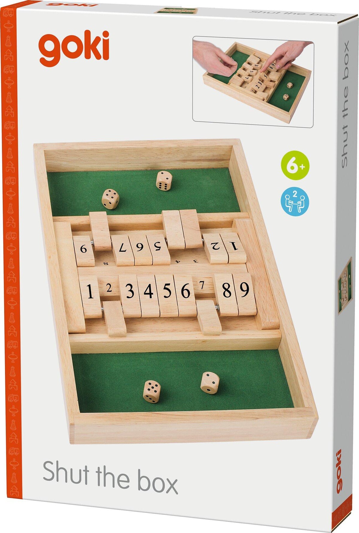 Shut the Box Doppelspiel mit vier Würfeln aus Holz – weitere Ansicht