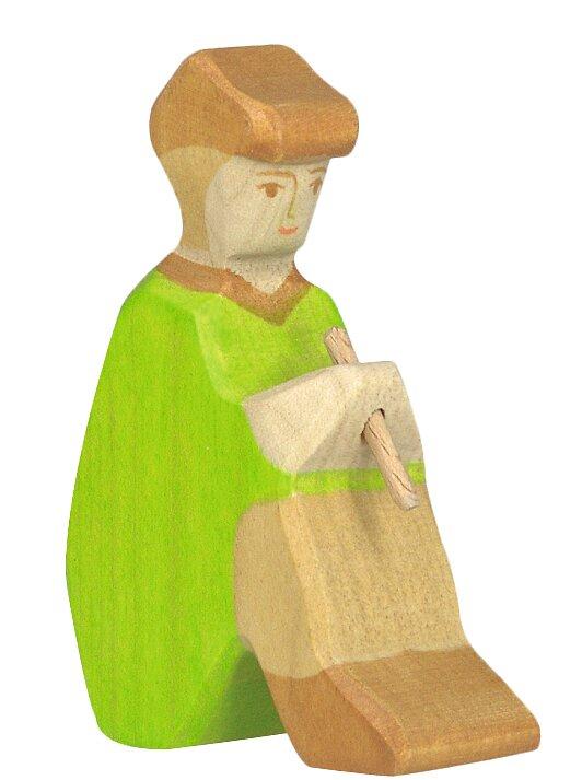 Sitzende Holzfigur Hirte mit Flöte in Grün von HOLZTIGER – Ansicht