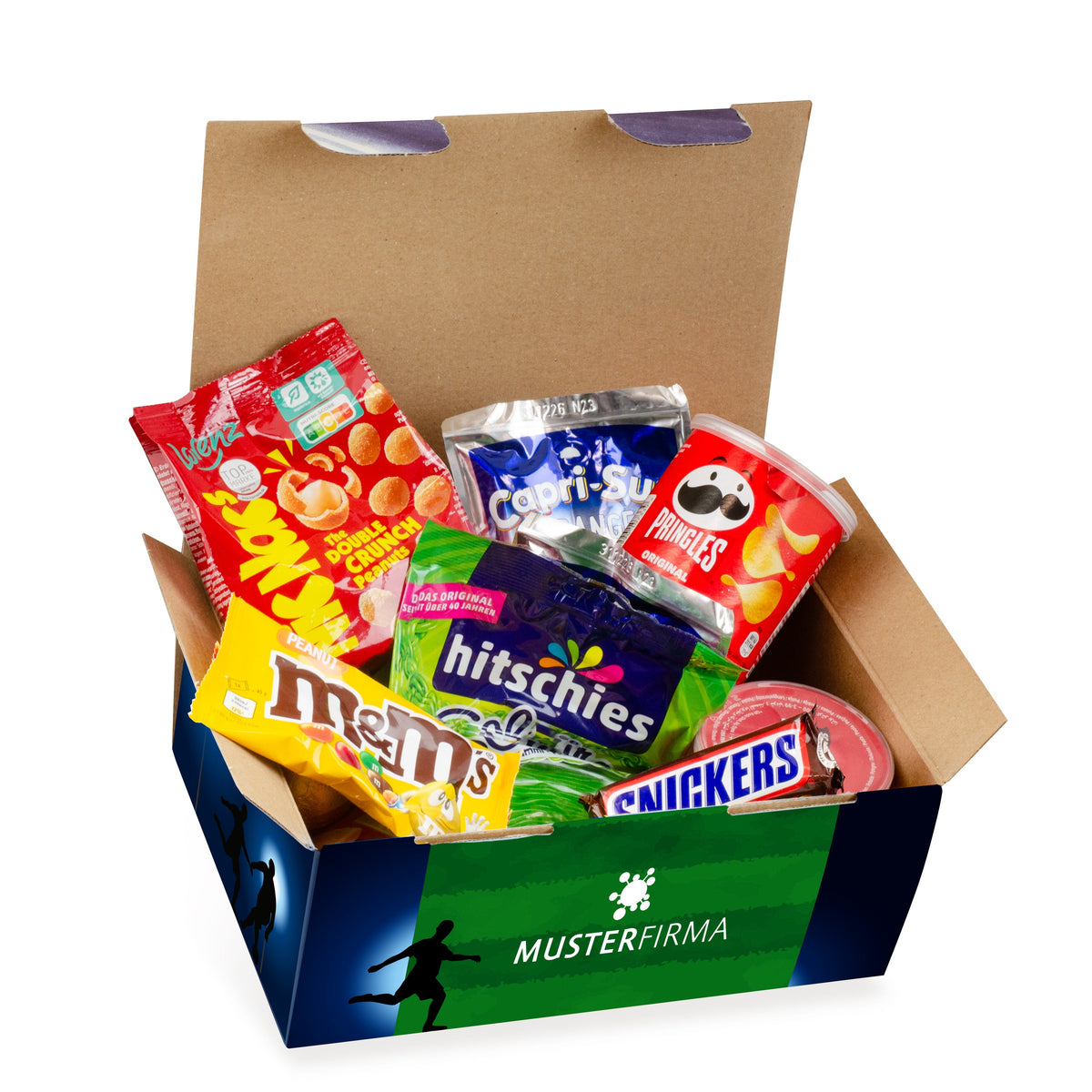 Snackbox mit herzhaftem und süßem Mix 815 g mit Logo – Beispielmotiv