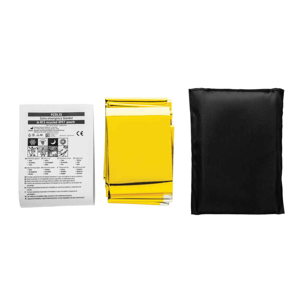 Solra-Rettungsdecke in RCS-Tasche aus recyceltem RPET