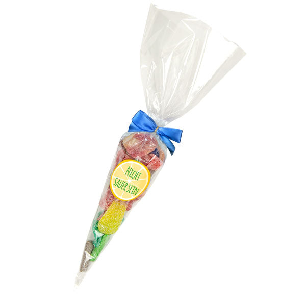 Spitztüte mit sauren Süßigkeiten 100 g mit Logo – Beispielmotiv