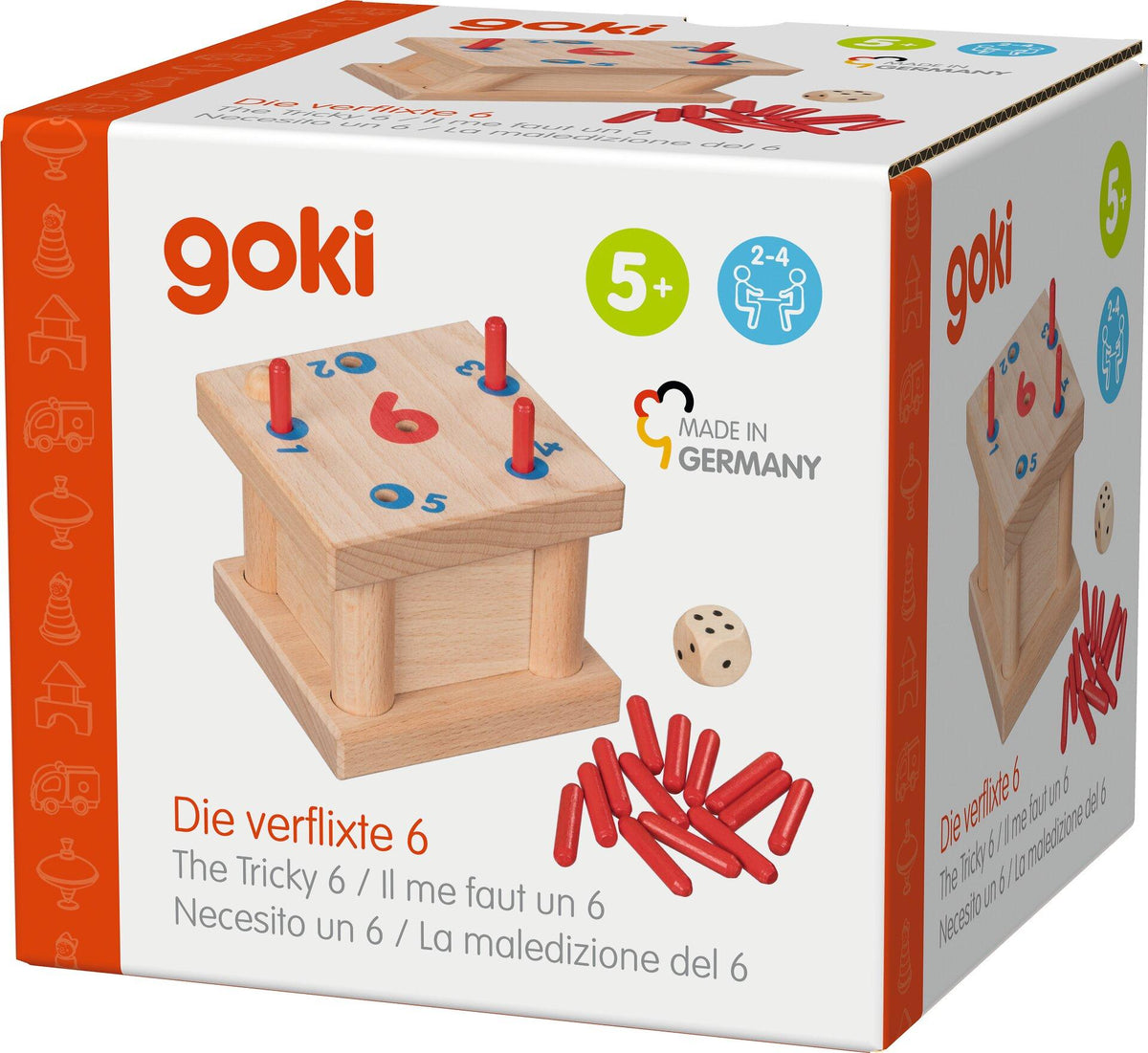 Steckspiel Die verflixte 6 mit Würfel und 40 Pins – Verpackung