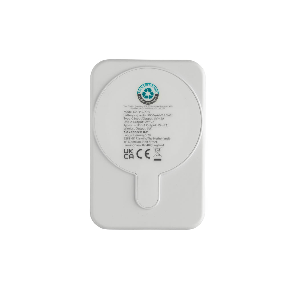 Stellar 5.000mAh 5W magnetische Powerbank aus RCS rec. ABS – weiß