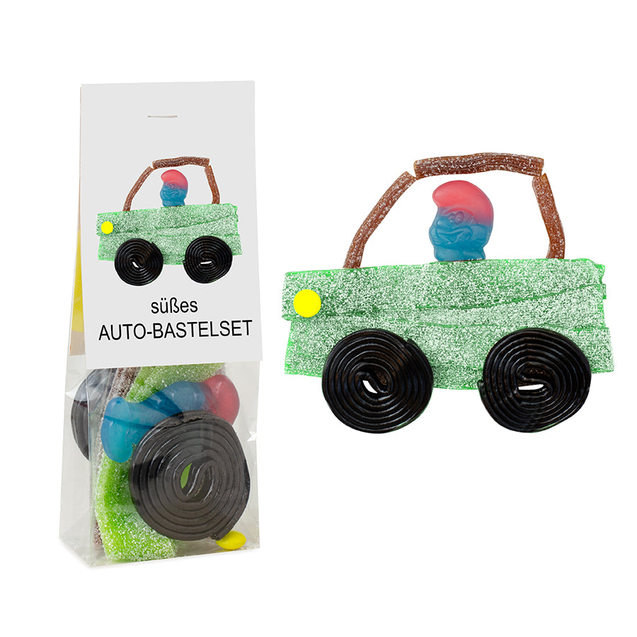 Süßigkeiten Bastelset Auto im Beutel 53 g mit Logo – Beispielmotiv
