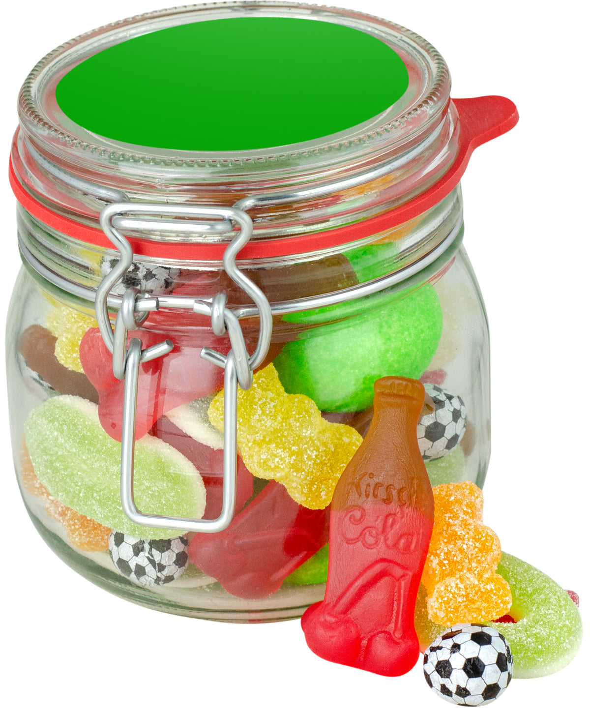 Süßigkeitenmix mit Fruchtgummi im Bügelglas 310 g mit Logo – Beispielmotiv