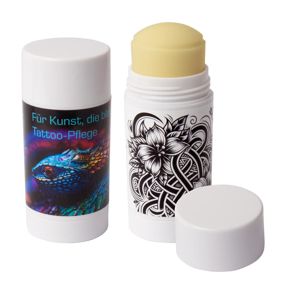 Tattoo Pflegestick mit Aloe Vera und Logo Etikett