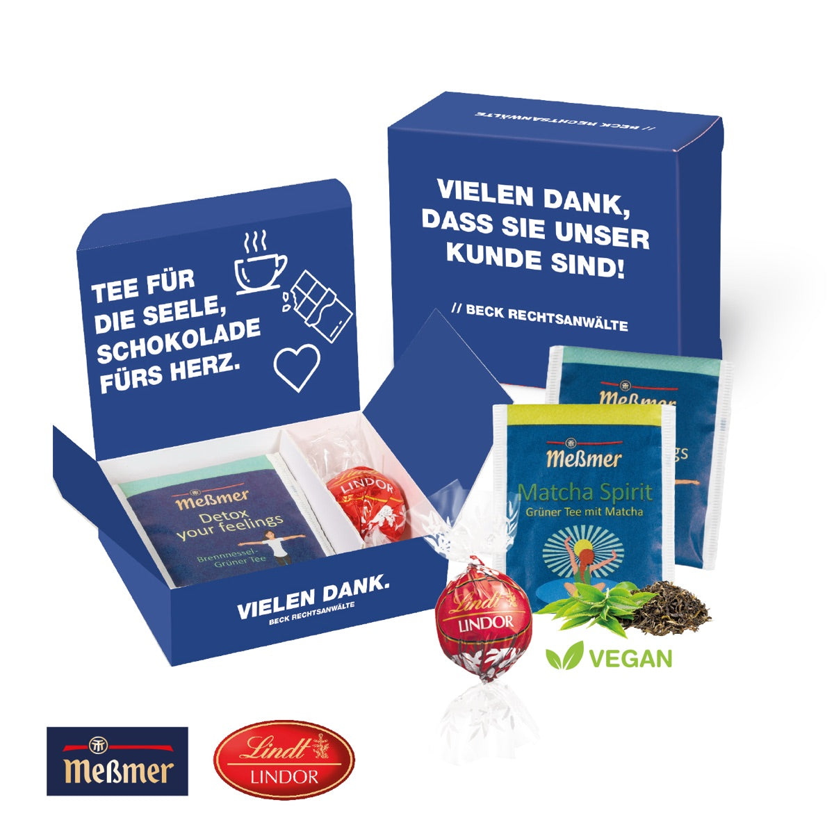 Kleine bedruckte Präsentbox aus Karton mit Werbemotiv