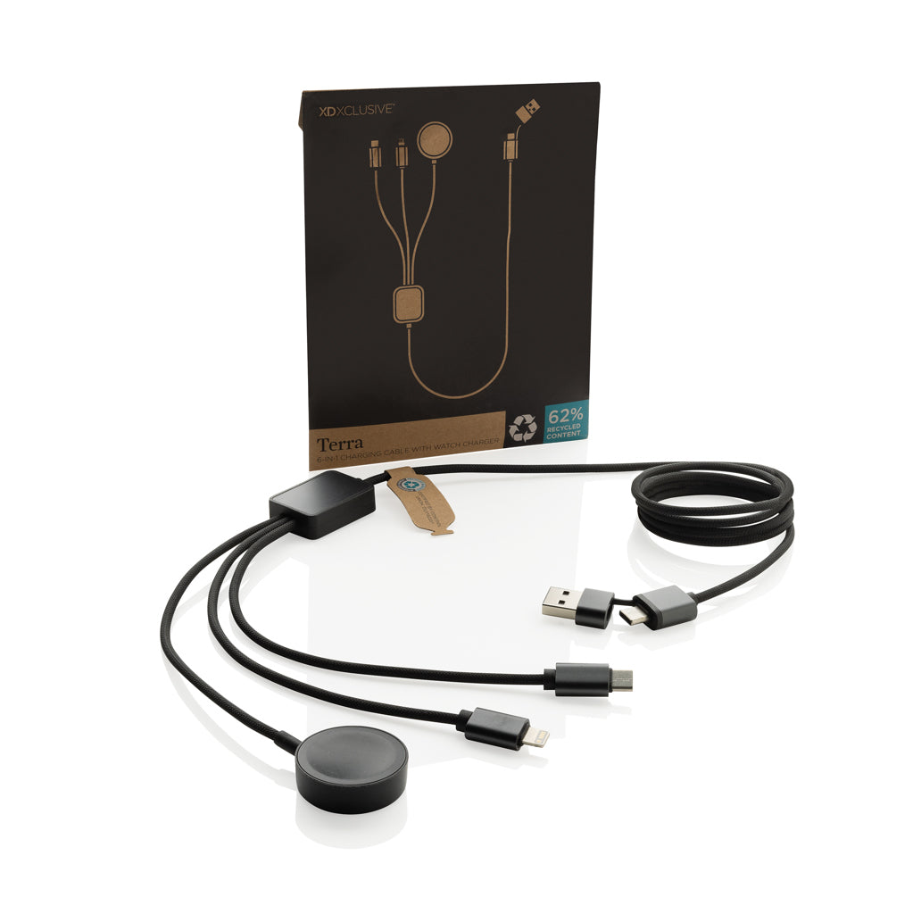 Terra RCS rPET 6-in-1-Ladekabel mit Uhrenladegerät