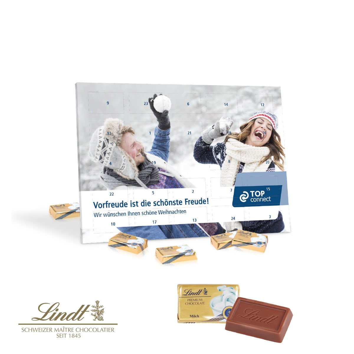 Flacher Tisch Adventskalender mit 24 Türchen und vollflächigem Werbedruck