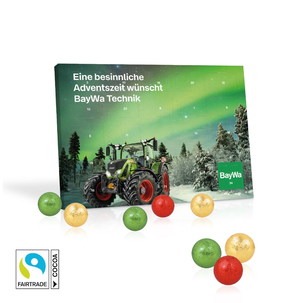 Tisch Adventskalender im Querformat mit Aufsteller und individuellem Druck