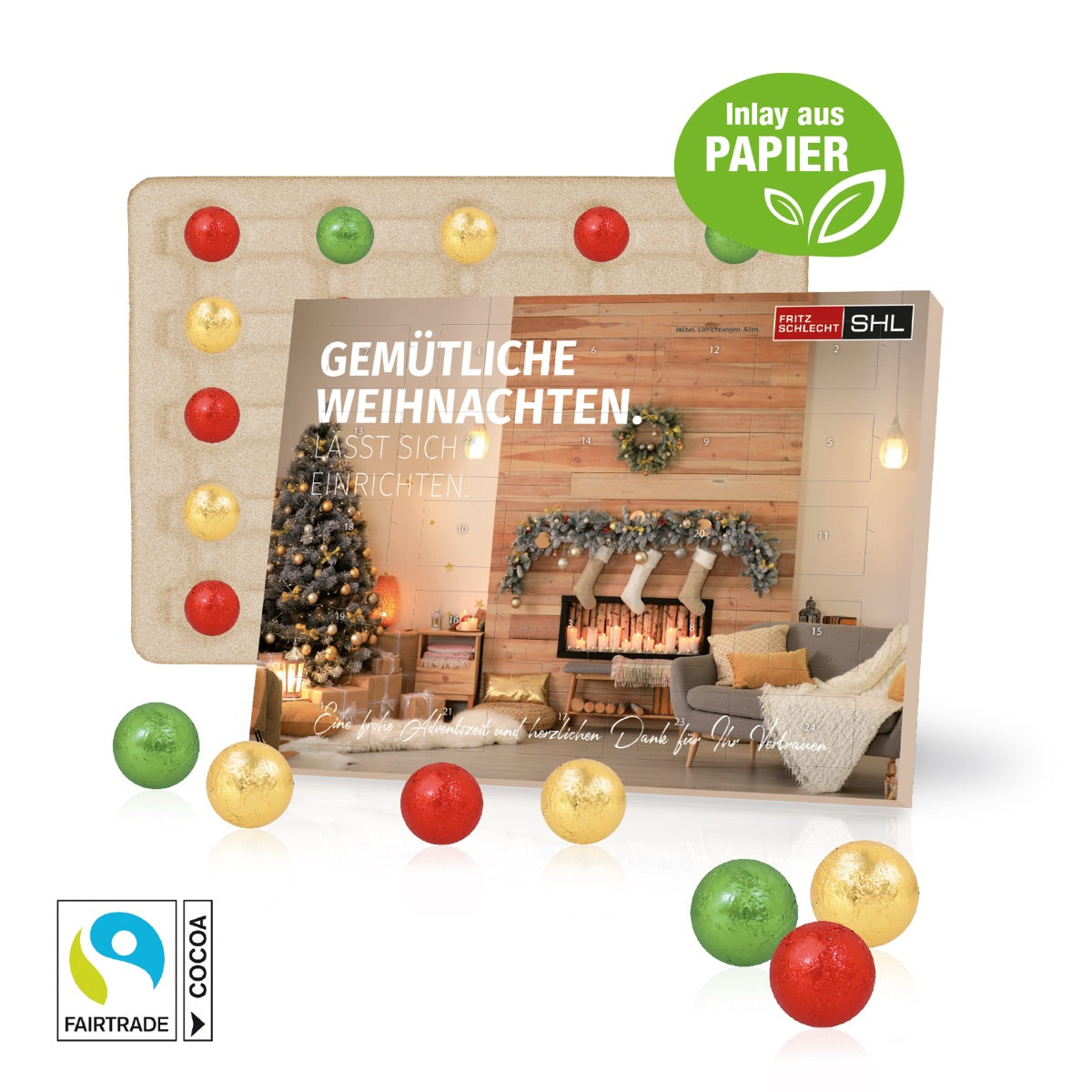 Bedruckter Tisch Adventskalender mit 24 Türchen und Aufsteller zum Ausklappen