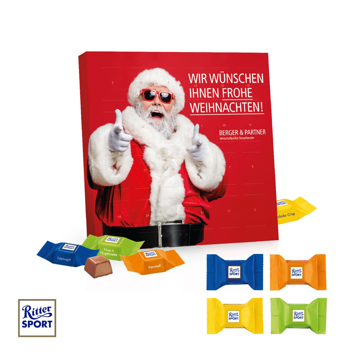 Quadratischer Tisch Adventskalender mit Aufsteller und vollflächigem Druck