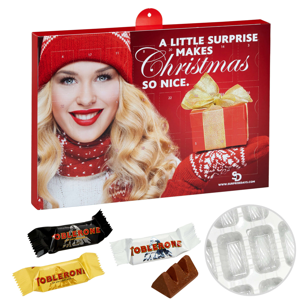 Toblerone Adventskalender im Querformat mit individuell gestalteter Vorderseite