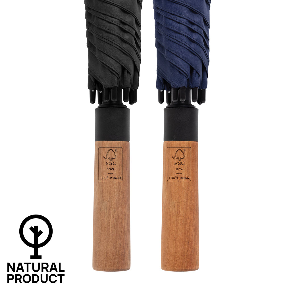 Tony Aware™ RPET 30" Schirm mit auto. Öffnung & Akaziengriff – navy blau