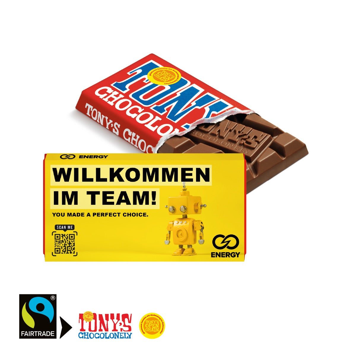 Flacher Werbeschuber aus Karton für eine Tafel Schokolade