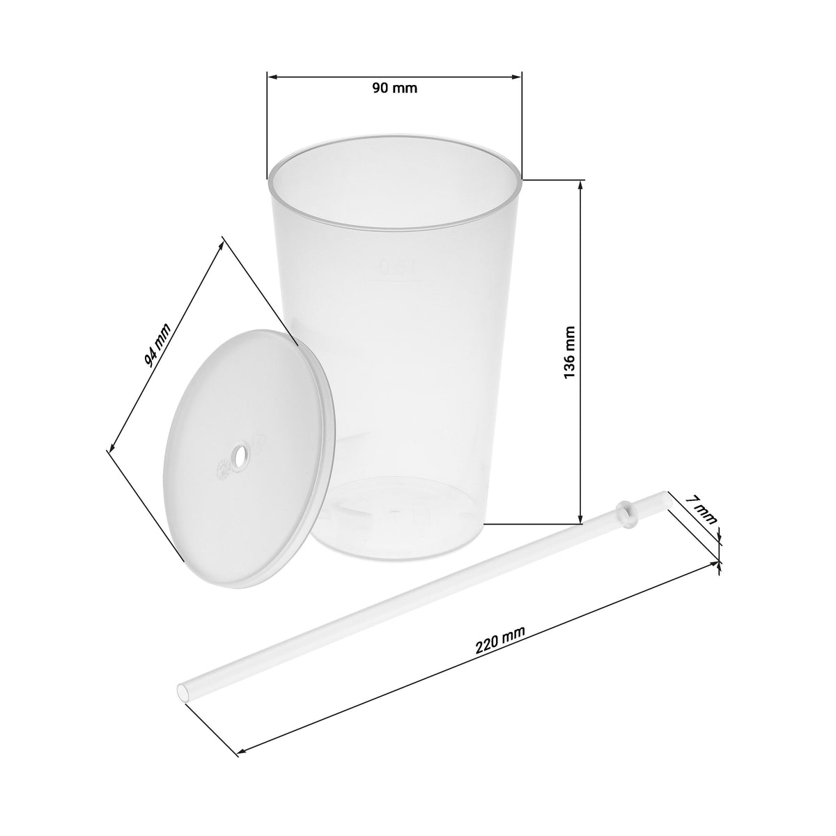 Trinkbecher „Vital“, 500 ml mit Deckel und Strohhalm