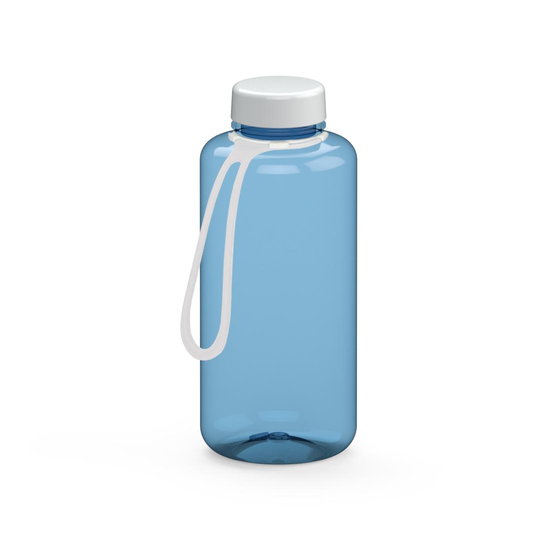 Trinkflasche „Refresh“, 1,0 l, inkl. Strap – Transluzent blau / Weiß