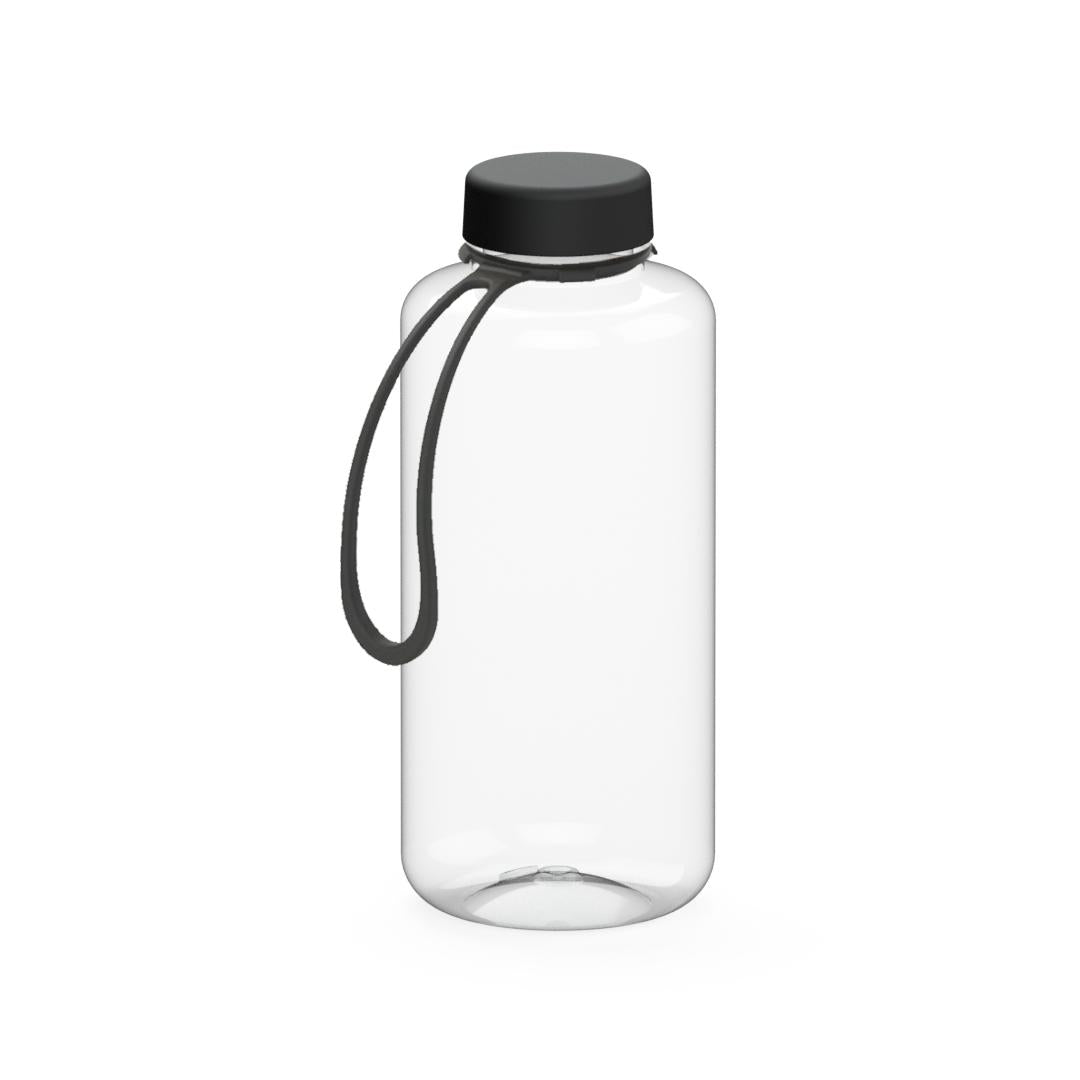 Trinkflasche „Refresh“, 1,0 l, inkl. Strap – Transparent / Schwarz