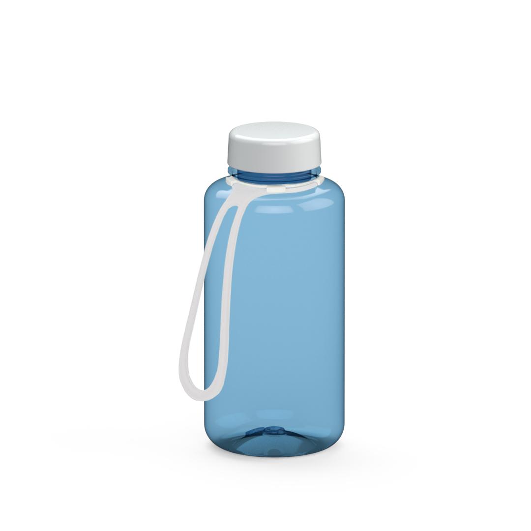 Trinkflasche „Refresh“, 700 ml, inkl. Strap – Transluzent blau / Weiß