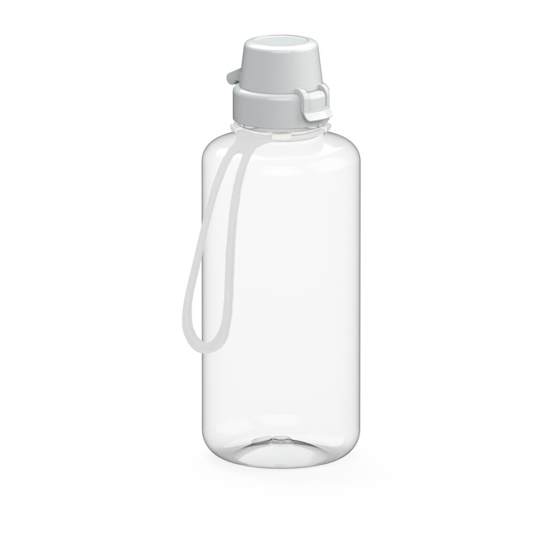 Trinkflasche „School“, 1,0 l, inkl. Strap – Transparent / Weiß