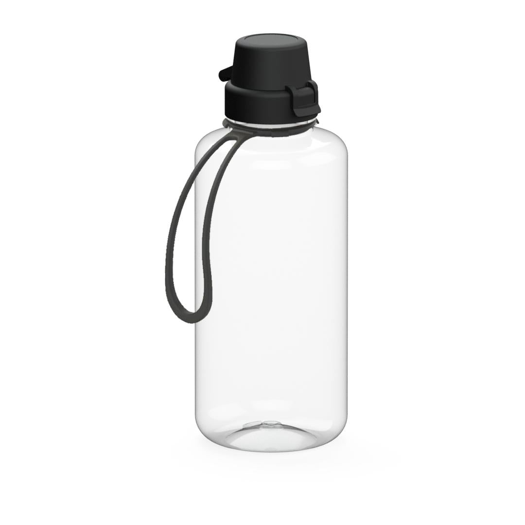 Trinkflasche „School“, 1,0 l, inkl. Strap – Transparent / Schwarz