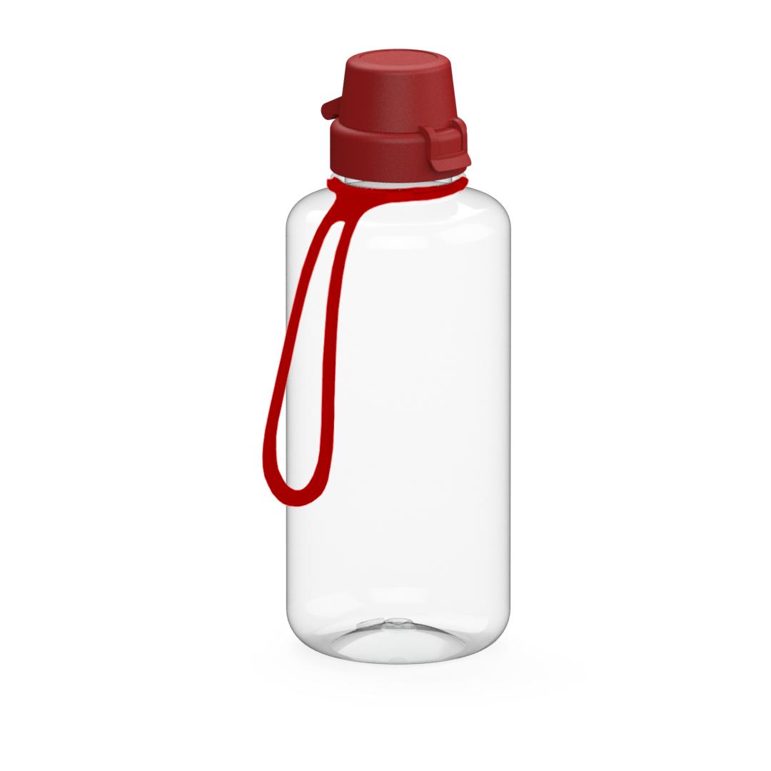 Trinkflasche „School“, 1,0 l, inkl. Strap – Transparent / Rot