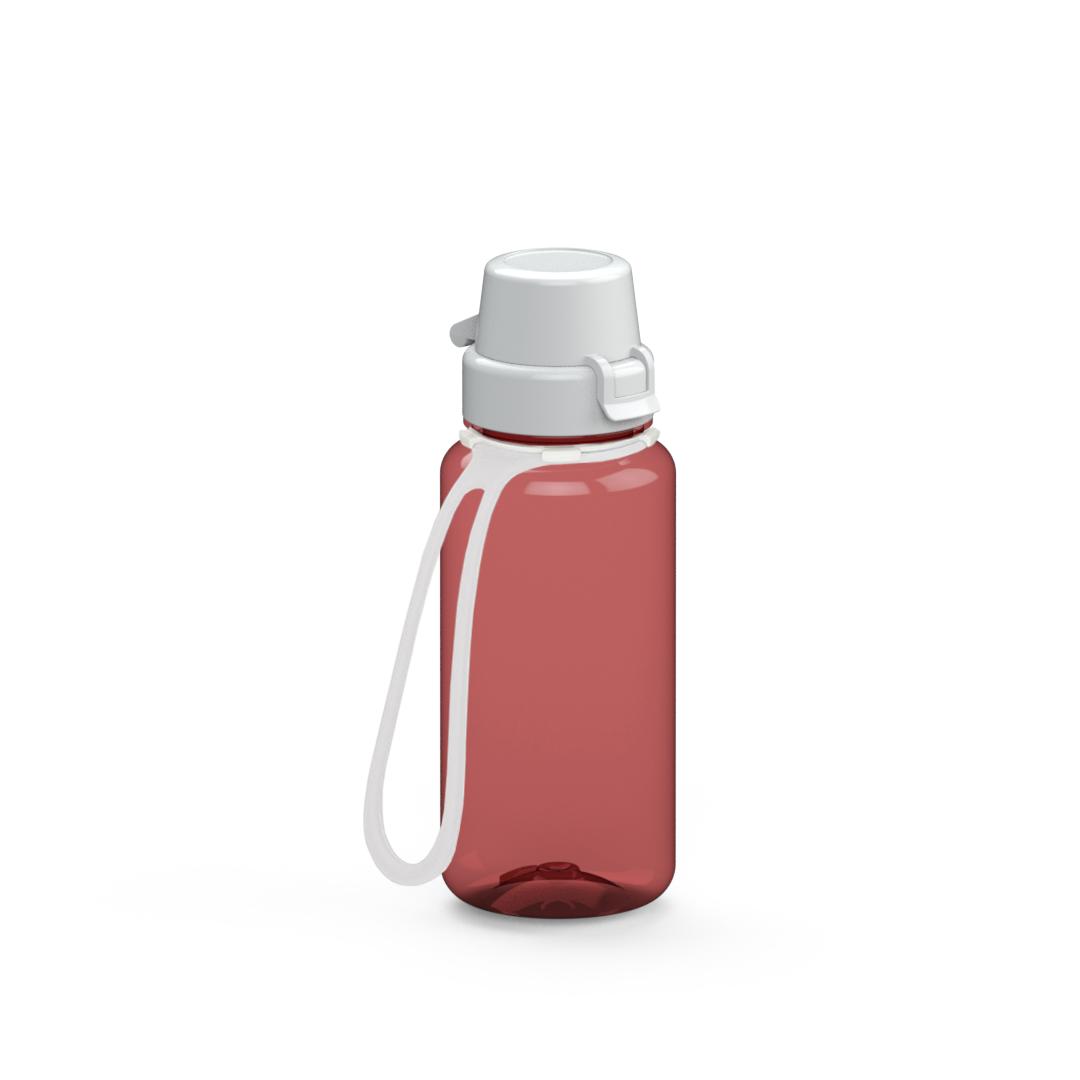 Trinkflasche „School“, 400 ml, inkl. Strap – Transluzent rot / Weiß