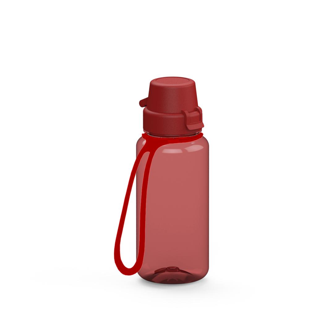 Trinkflasche „School“, 400 ml, inkl. Strap – Transluzent rot / Rot