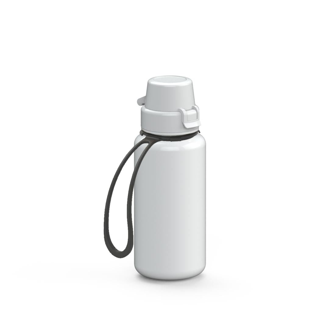 Trinkflasche „School“, 400 ml, inkl. Strap – Weiß / Schwarz (00105)