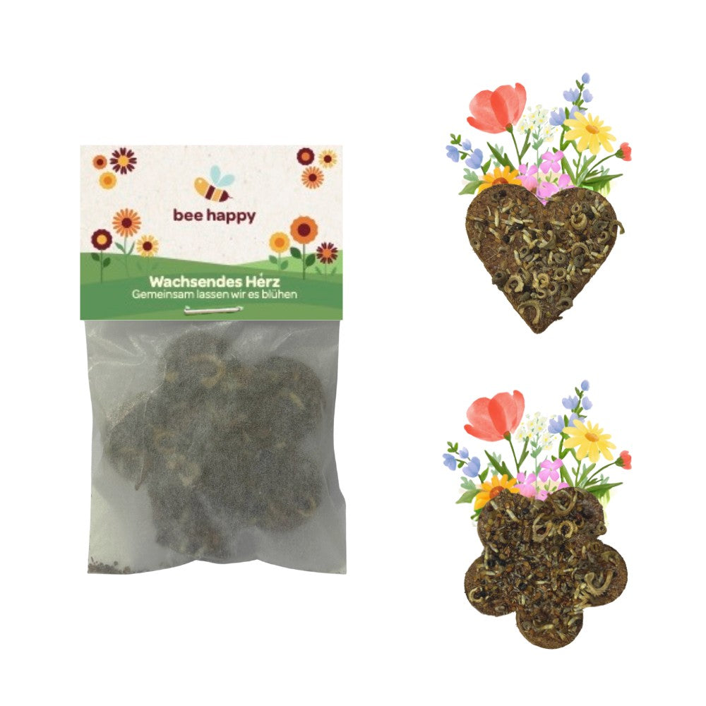 Wachsendes Herz oder Blume mit Logo im Pergamintütchen – Ansicht
