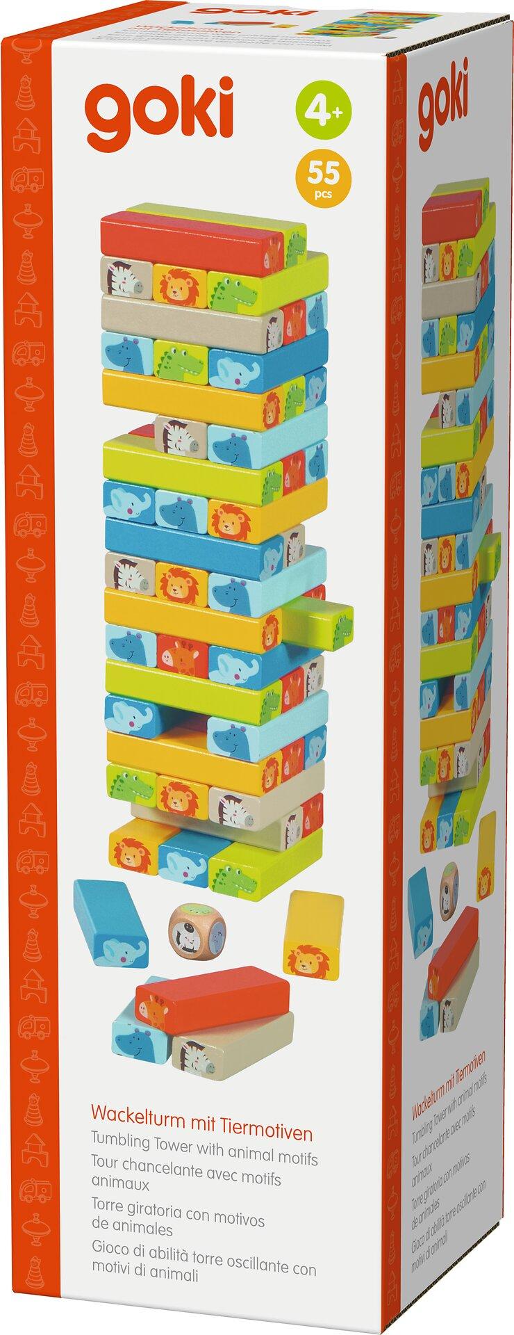 Wackelturm mit Tiermotiven und 55 Holzteilen von goki – Weitere Ansicht