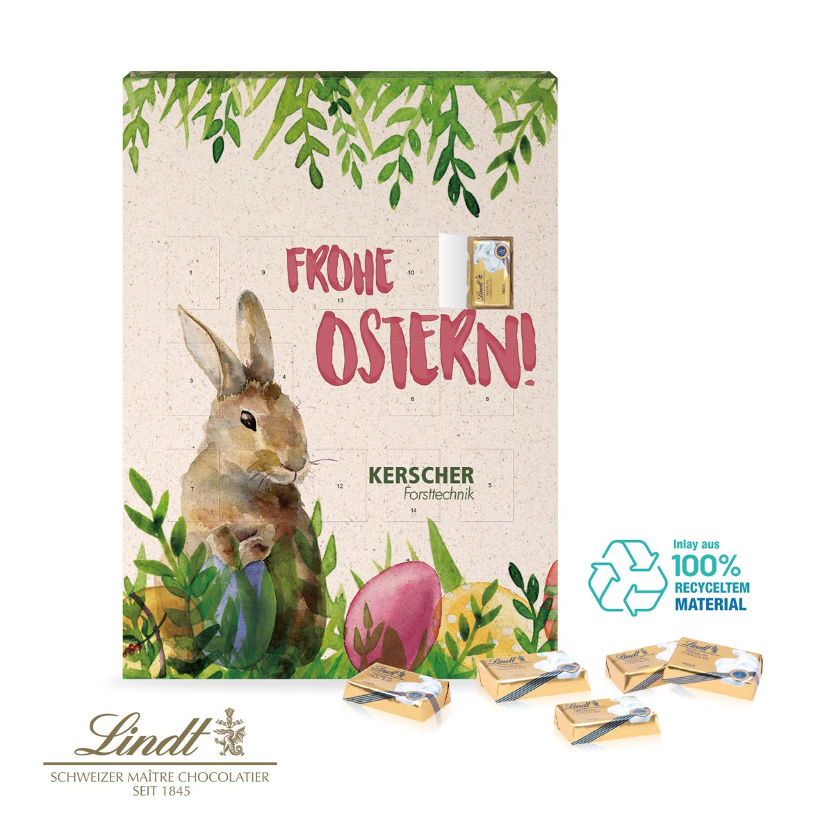 Großer Osterkalender zum Aufhängen mit 14 Türchen und Werbemotiv