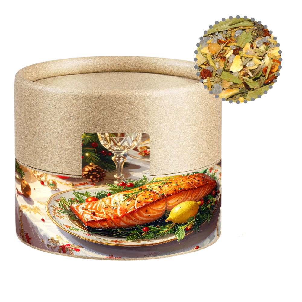 Weihnachtsgewürze in der kleinen Kraftpapierdose – Weihnachts Gewürzmischung Fisch, ca. 30 g