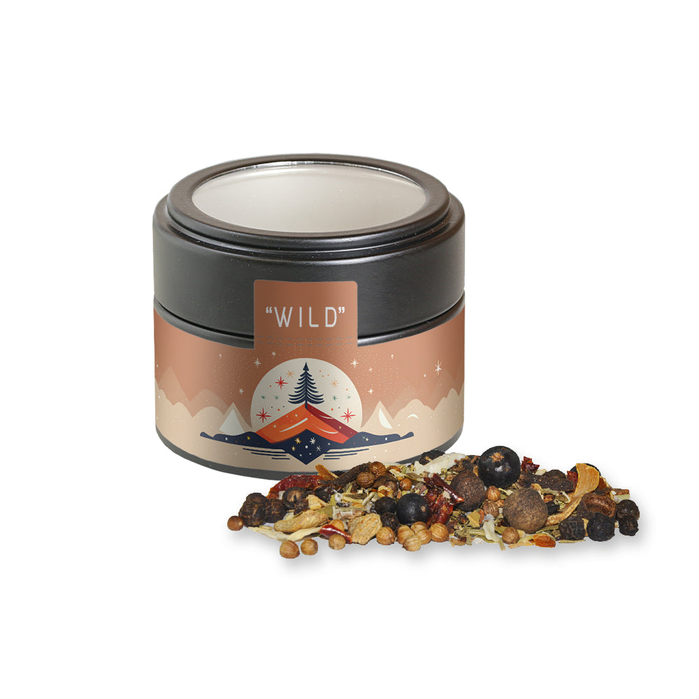 Weihnachtsgewürze in der schwarzen Metalldose Mini – Weihnachts Gewürzmischung Wild, ca. 50 g