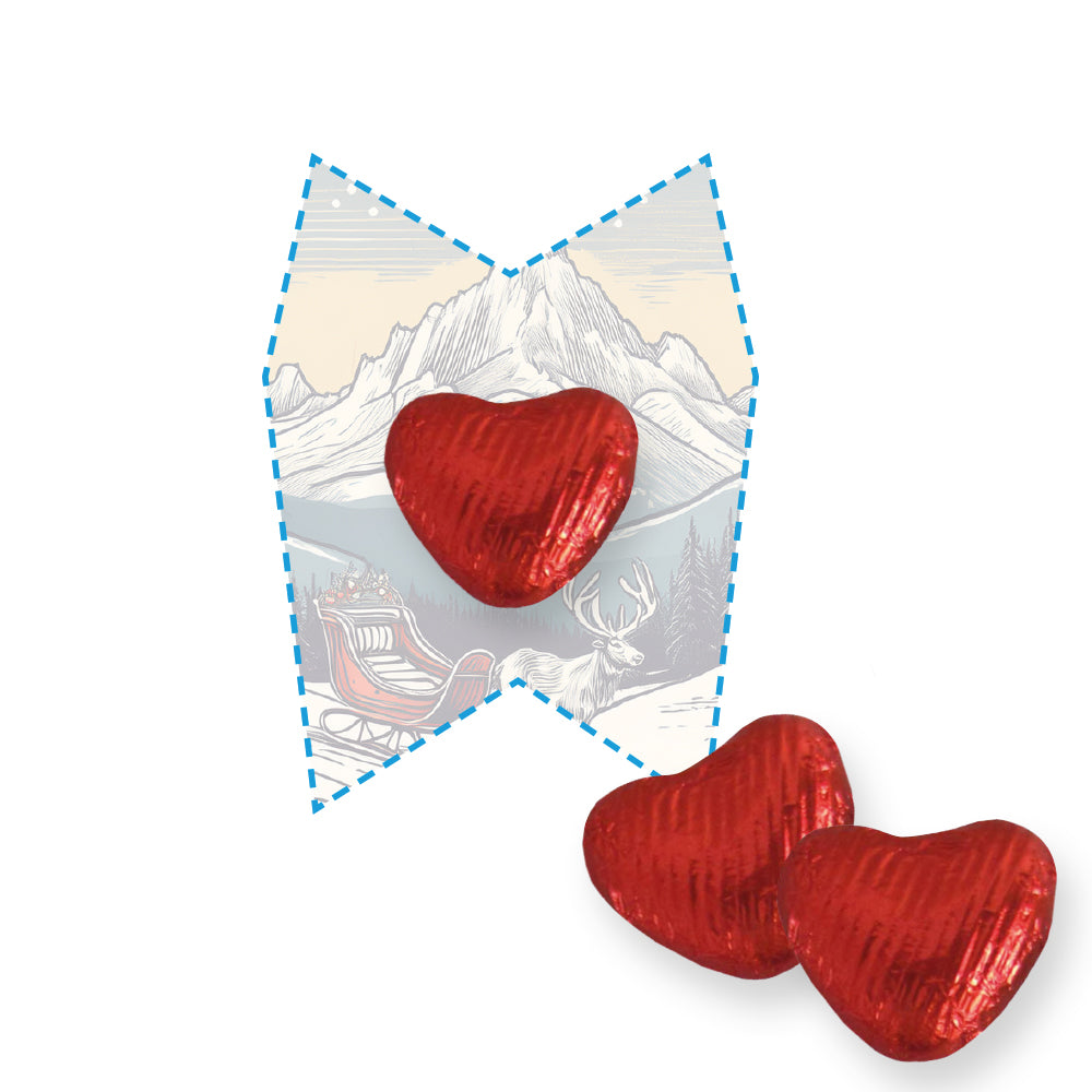 Weihnachtsschokolade auf der Flyerkarte in eigener Form – Schoko Herzen, ca. 5 g