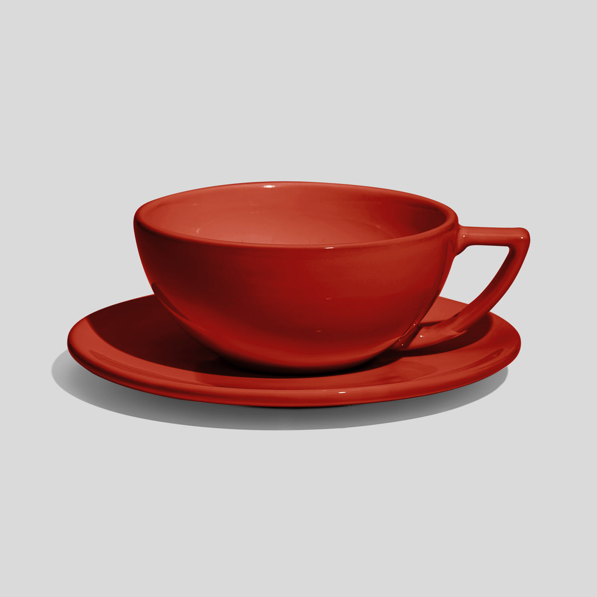 Weite Schalentasse mit Dreiecksgriff und Untertasse 280 ml – Rot