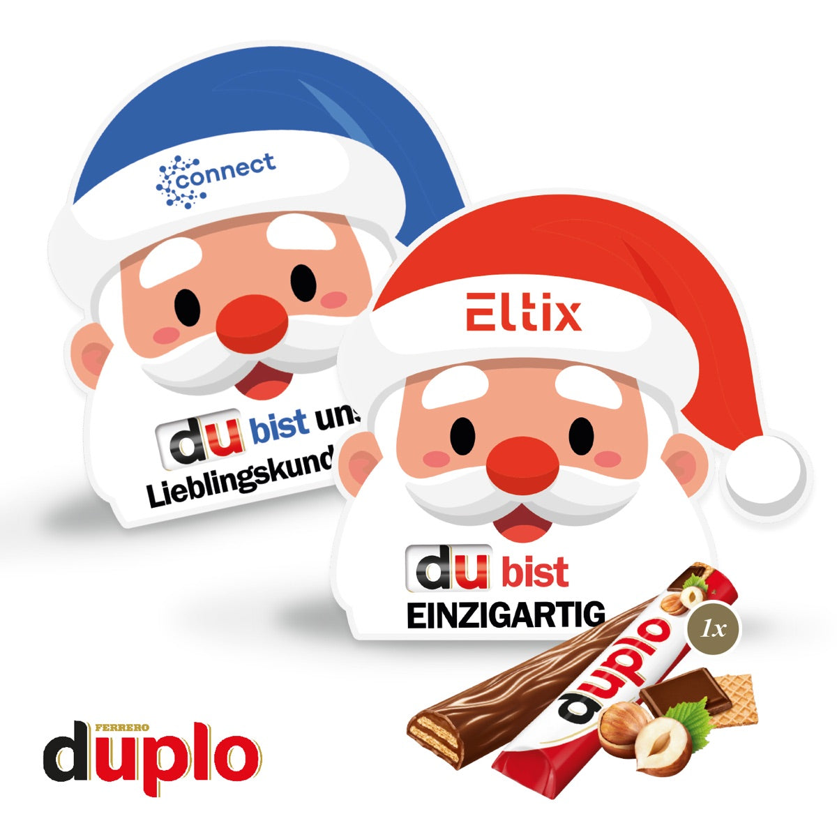 Werbekarte in Weihnachtsmannform mit individuellem Motiv