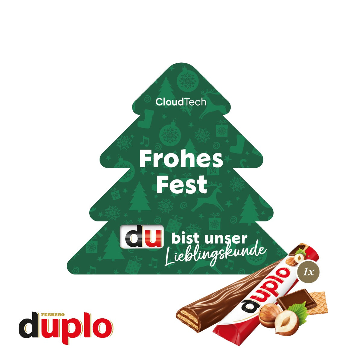 Werbekarte in Weihnachtsbaumform aus Karton mit eigenem Motiv