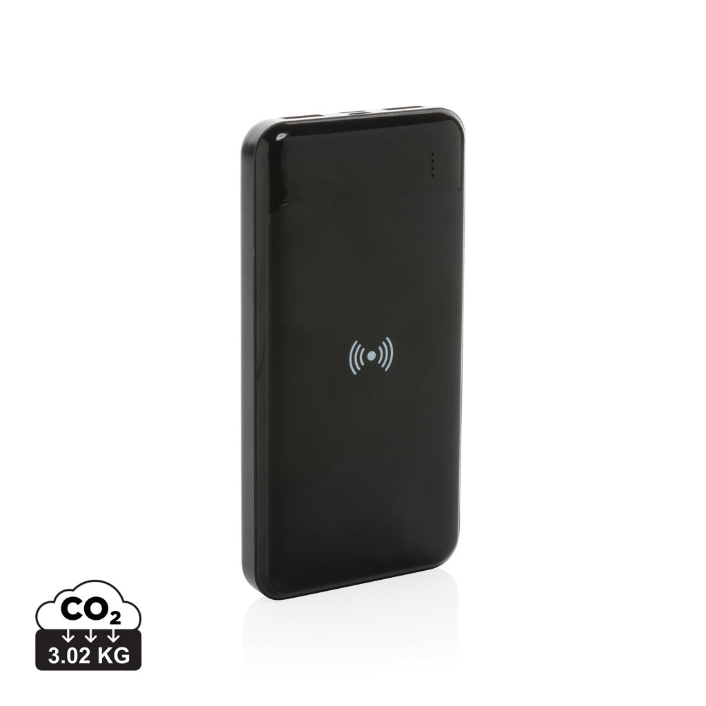 Wireless Powerbank aus RCS Standard recyceltem Kunststoff – schwarz