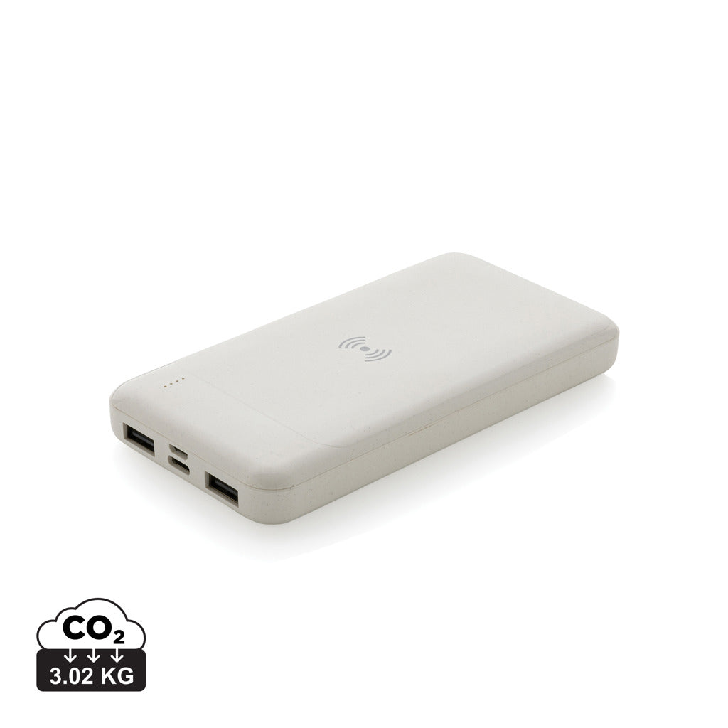 Wireless Powerbank aus RCS Standard recyceltem Kunststoff – weiß