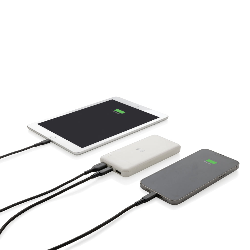 Wireless Powerbank aus RCS Standard recyceltem Kunststoff – weiß