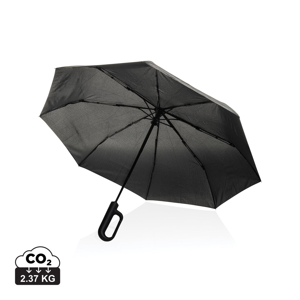 Yara 21“ AWARE™ rPET Regenschirm mit Karabiner – schwarz